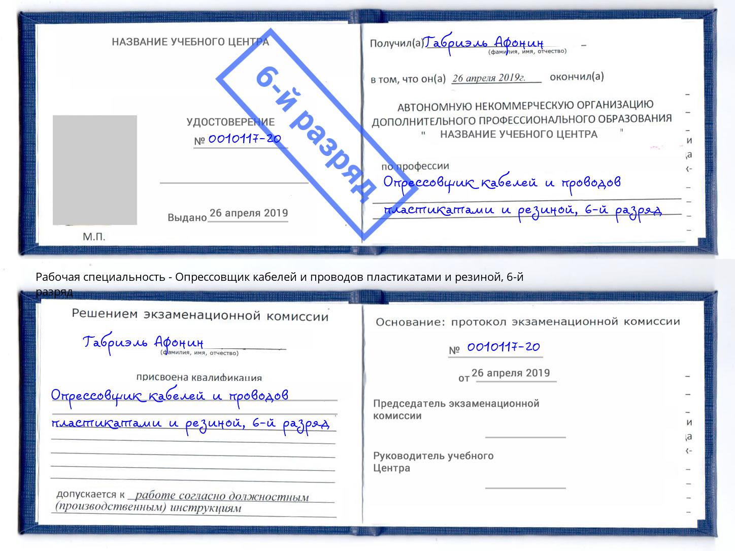 корочка 6-й разряд Опрессовщик кабелей и проводов пластикатами и резиной Алатырь