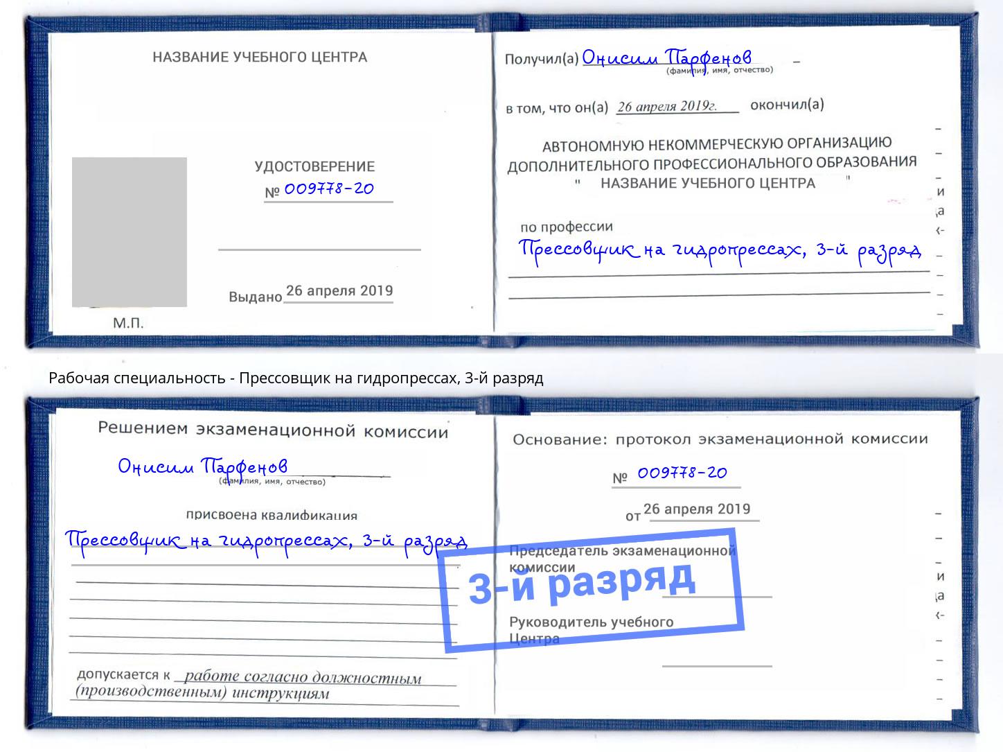 корочка 3-й разряд Прессовщик на гидропрессах Алатырь