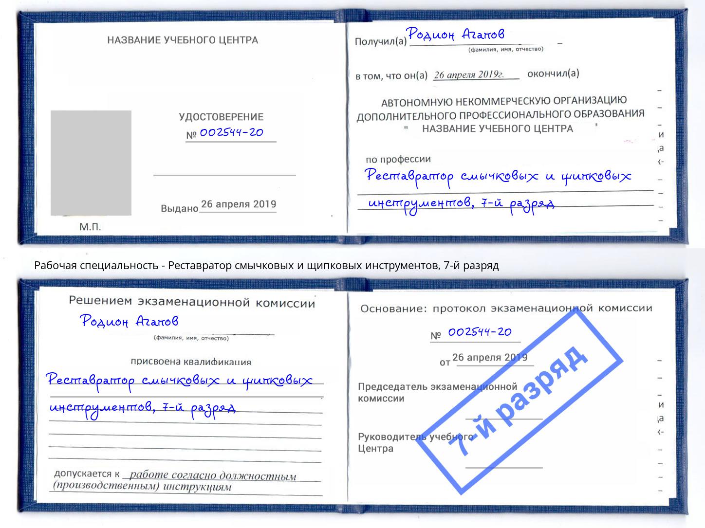 корочка 7-й разряд Реставратор смычковых и щипковых инструментов Алатырь