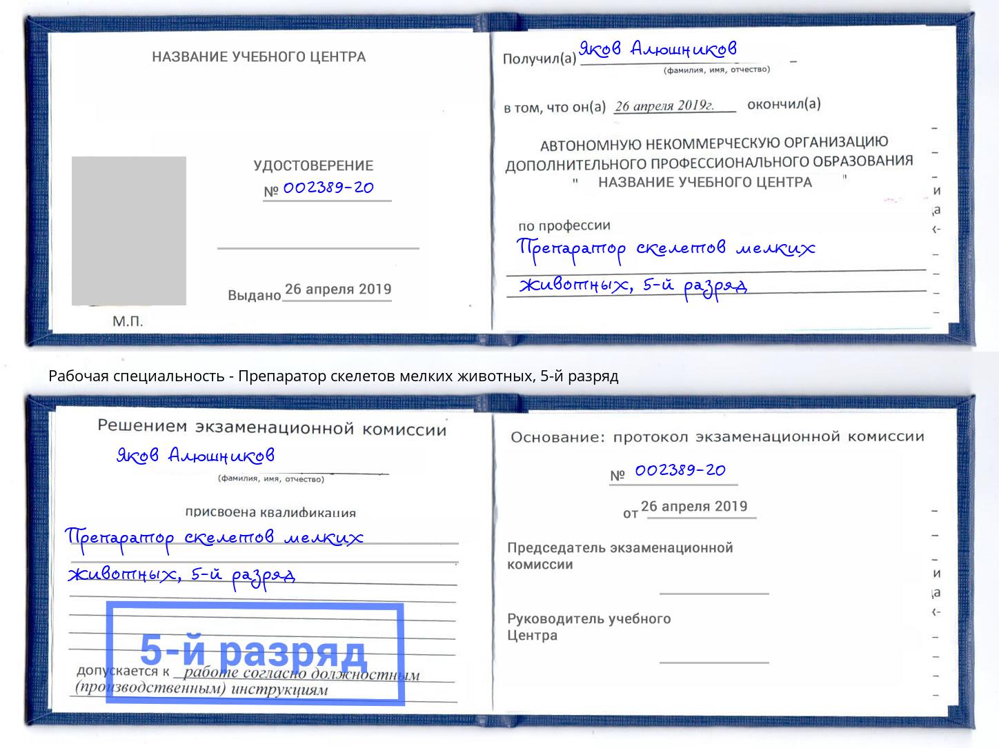 корочка 5-й разряд Препаратор скелетов мелких животных Алатырь