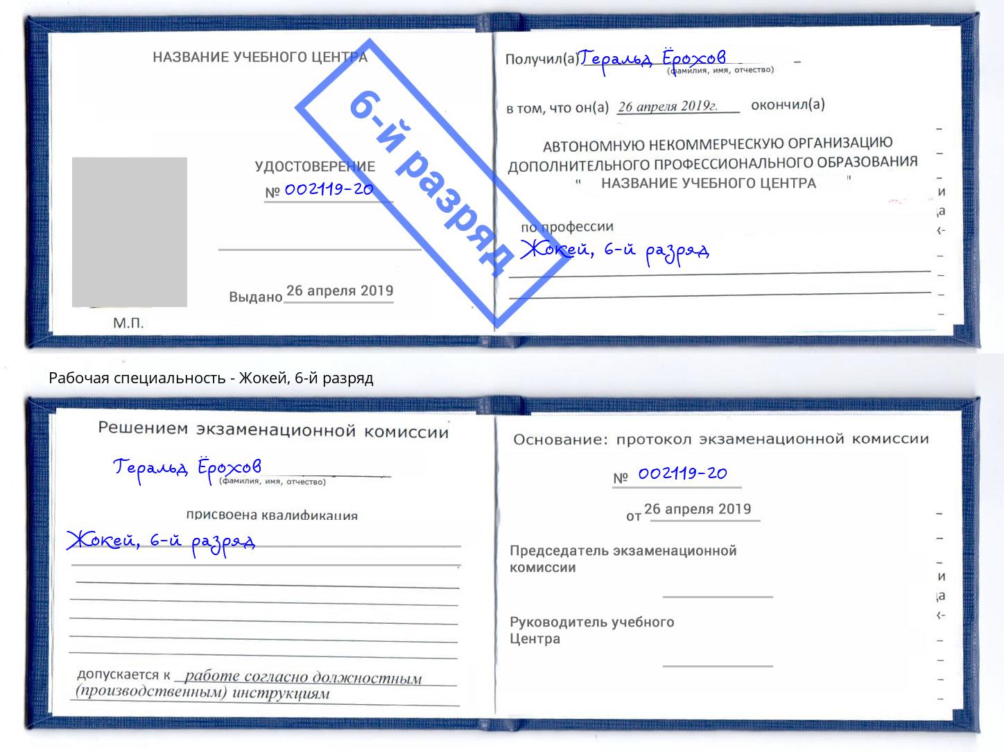 корочка 6-й разряд Жокей Алатырь