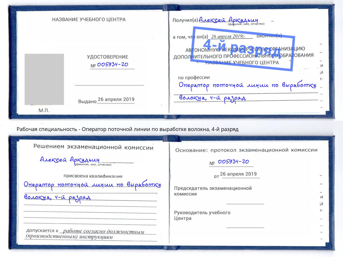 корочка 4-й разряд Оператор поточной линии по выработке волокна Алатырь