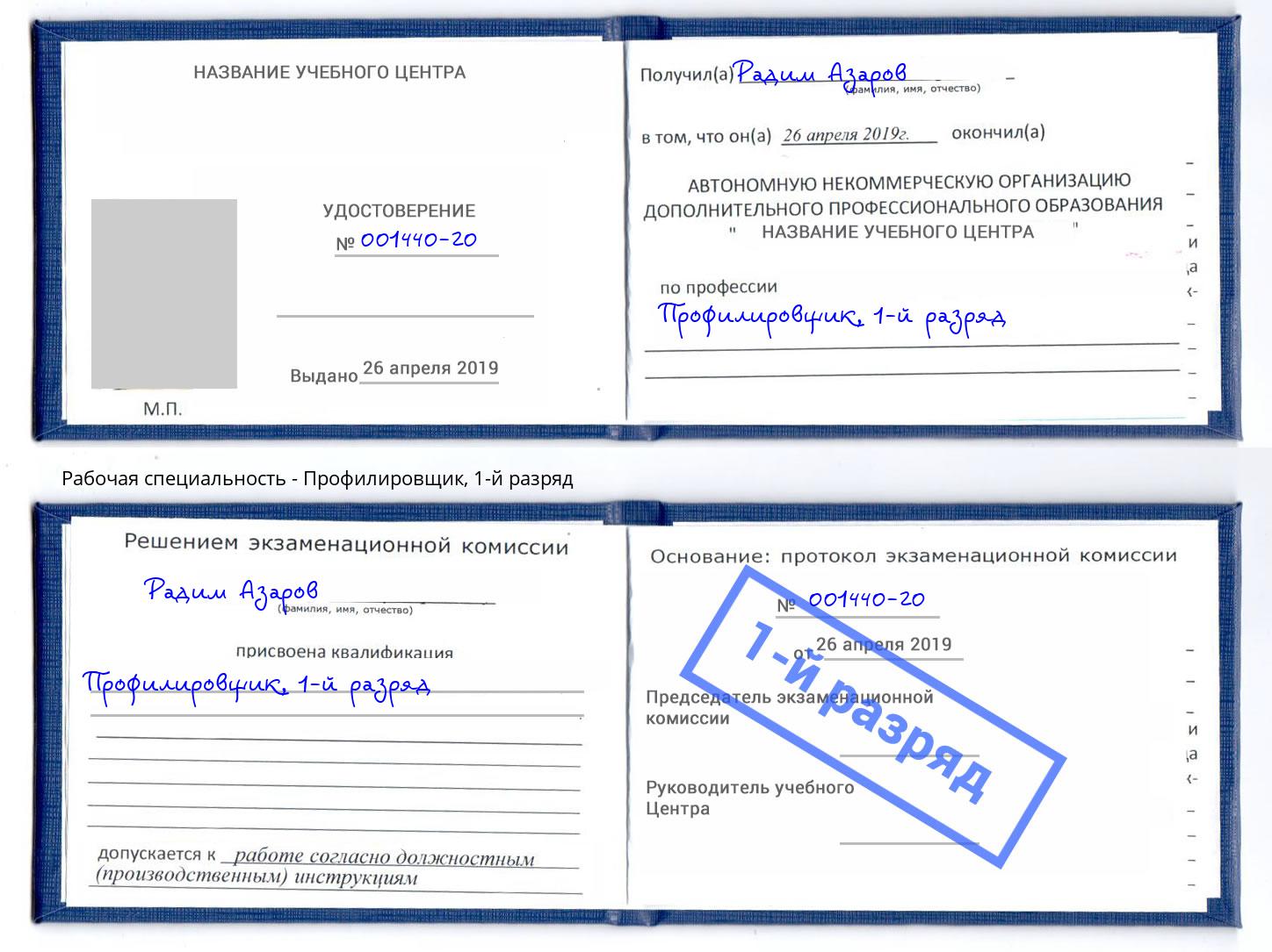 корочка 1-й разряд Профилировщик Алатырь
