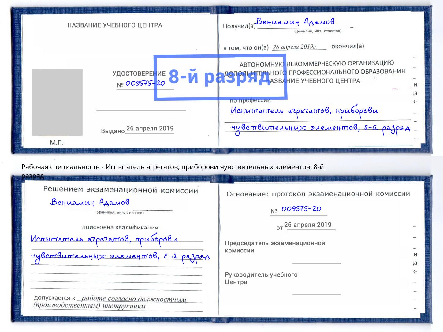 корочка 8-й разряд Испытатель агрегатов, приборови чувствительных элементов Алатырь